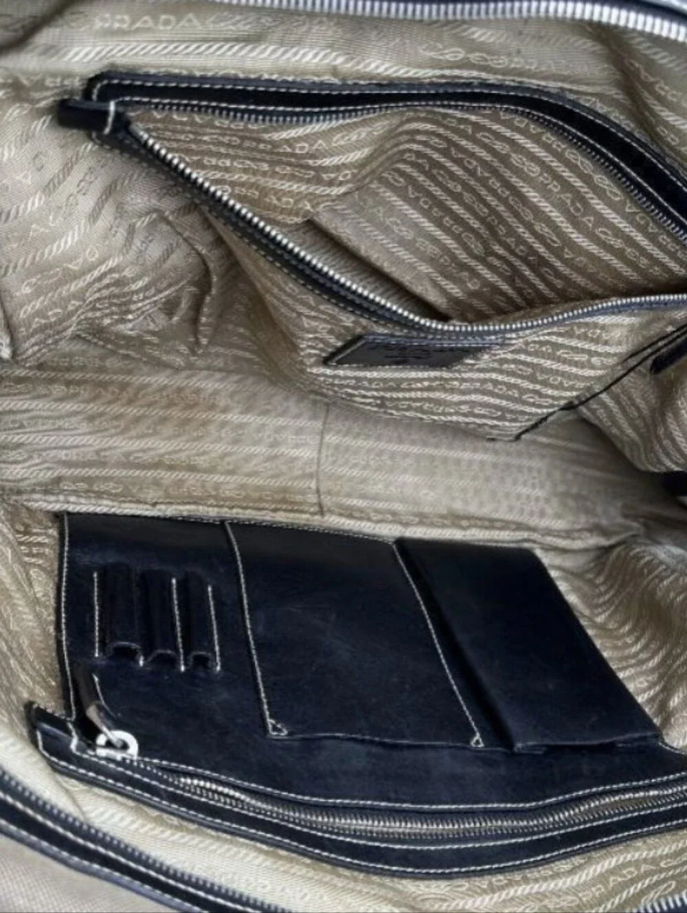 Authentic Prada Beige Canvas Duffel with Brown Leather Trim